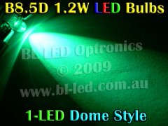 B8.5D Twist Lock 1-LED (Green) - Pair