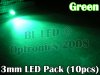 3mm LED Pack Green (10pcs)