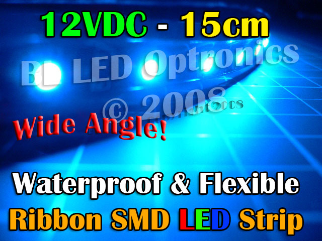 15cm Waterproof/Flexible SMD Ribbon Style LED Strip (Blue) - Click Image to Close