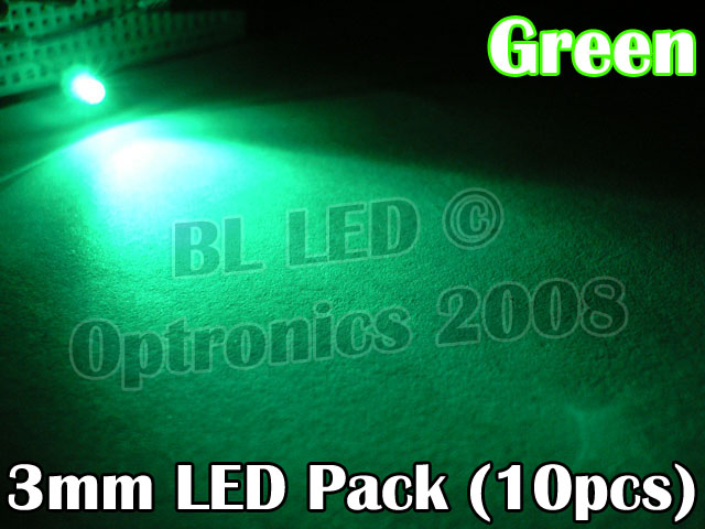 3mm LED Pack Green (10pcs) - Click Image to Close