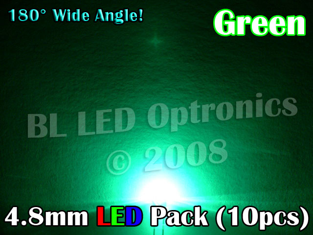 4.8mm LED Pack Green (10pcs) - Click Image to Close