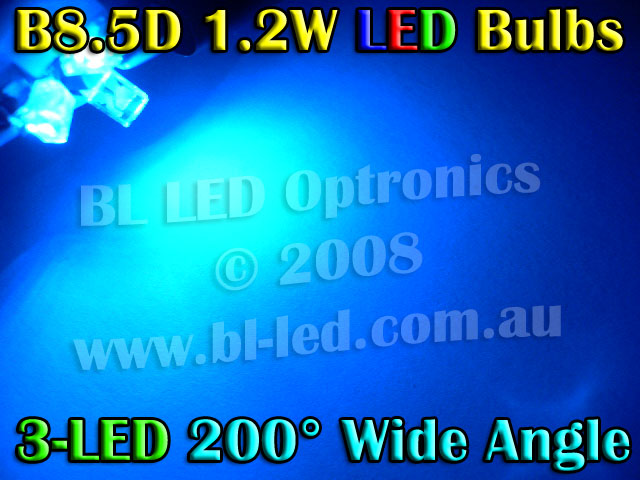 B8.5D Wide Angle 3-LED (Blue) - Pair - Click Image to Close