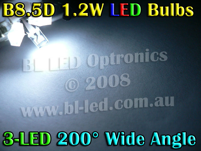 B8.5D Wide Angle 3-LED (White) - Pair - Click Image to Close