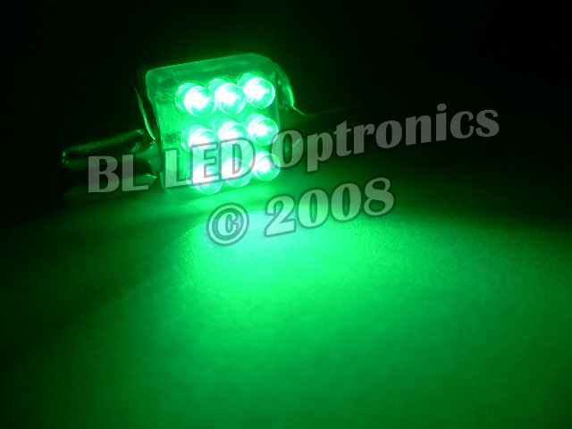 31mm Festoon 9-LED (Green) - Click Image to Close
