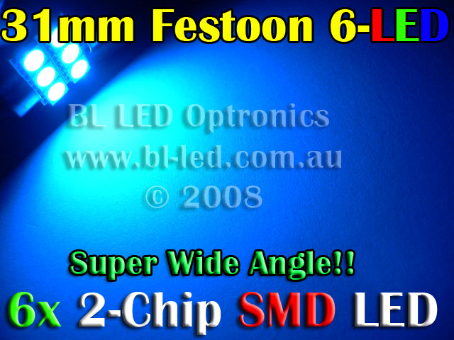 31mm 6-LED SMD (Blue) - Click Image to Close