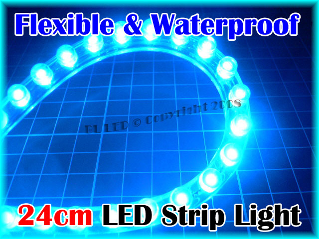 24cm Flexible Waterproof LED Strip (Blue) - Click Image to Close