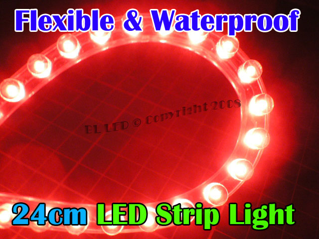 24cm Flexible Waterproof LED Strip (Red) - Click Image to Close
