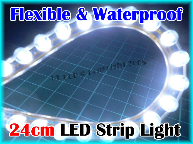 24cm Flexible Waterproof LED Strip (White) - Click Image to Close