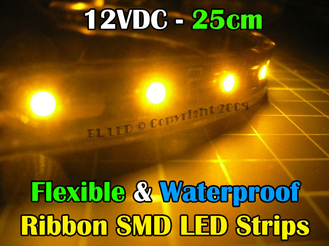 25cm Waterproof/Flexible SMD Ribbon Style LED Strip (Amber) - Click Image to Close