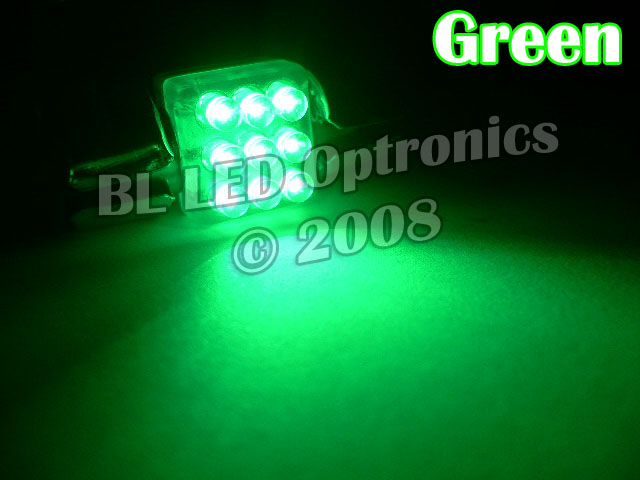 31mm Festoon 9-LED (Green) - Click Image to Close