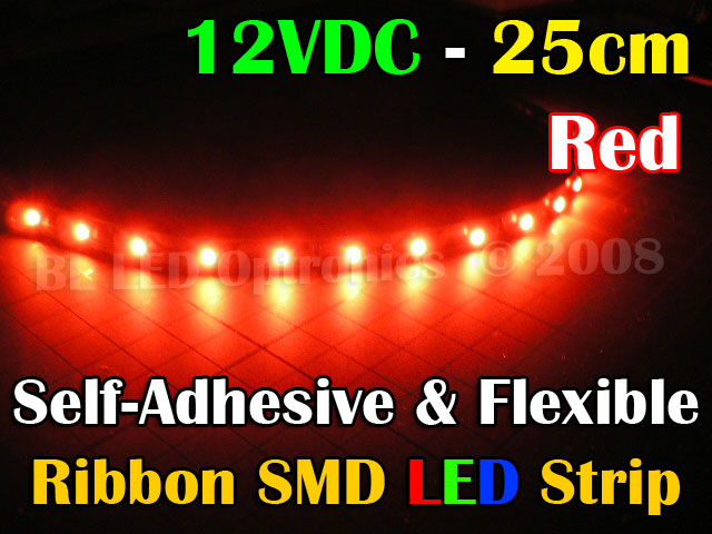 25cm 12V Flexible SMD Ribbon Style LED Strip (Red) - Click Image to Close