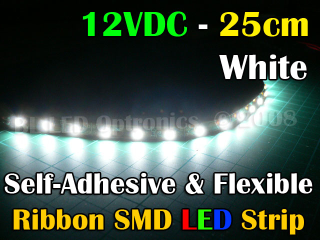 25cm 12V Flexible SMD Ribbon Style LED Strip (White) - Click Image to Close