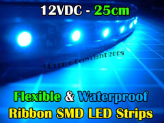 25cm Waterproof/Flexible SMD Ribbon Style LED Strip (Blue)