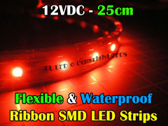 25cm Waterproof/Flexible SMD Ribbon Style LED Strip (Red)